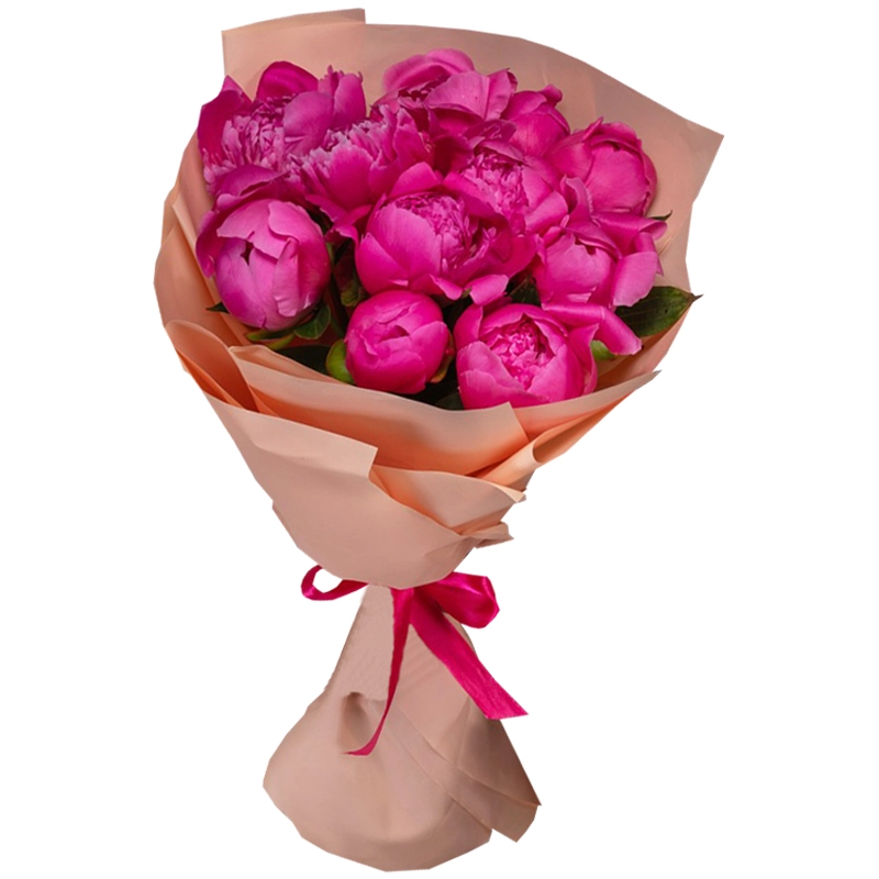 Букет из 11 ярко розовых пионов