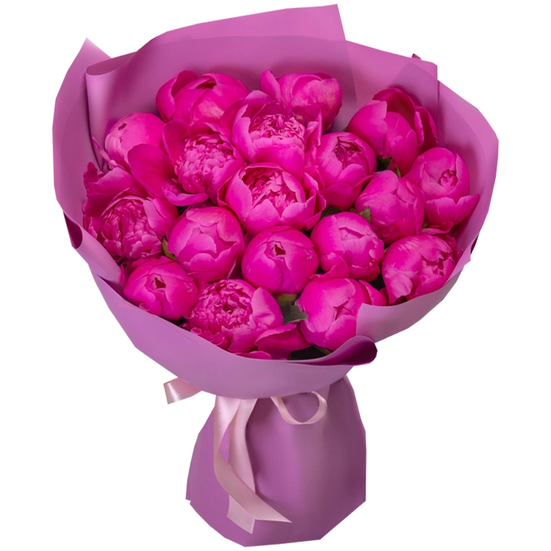 Букет из 19 ярко розовых пионов